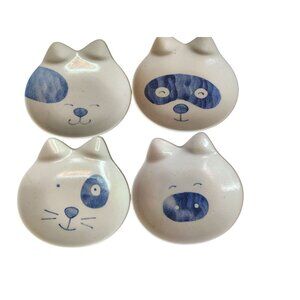 4 Vintage Kotobuki Cat Dog Pig Raccoon Animal Sushi Dishes, Trinket Dish Pottery